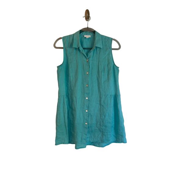 J. Jill Tops - J.Jill Love Linen Button Up Sleeveless Blouse Size XS Aqua Tunic Lagenlook Linen